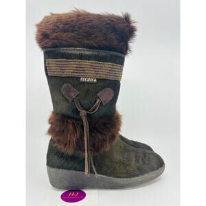 Tecnica Skandia Women's Vintage Brown Goat Fur Apres Ski Winter Boots Size 36